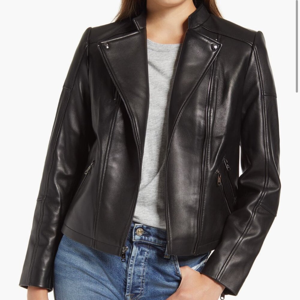 Sam Edelman Lambskin Leather Moto Jacket